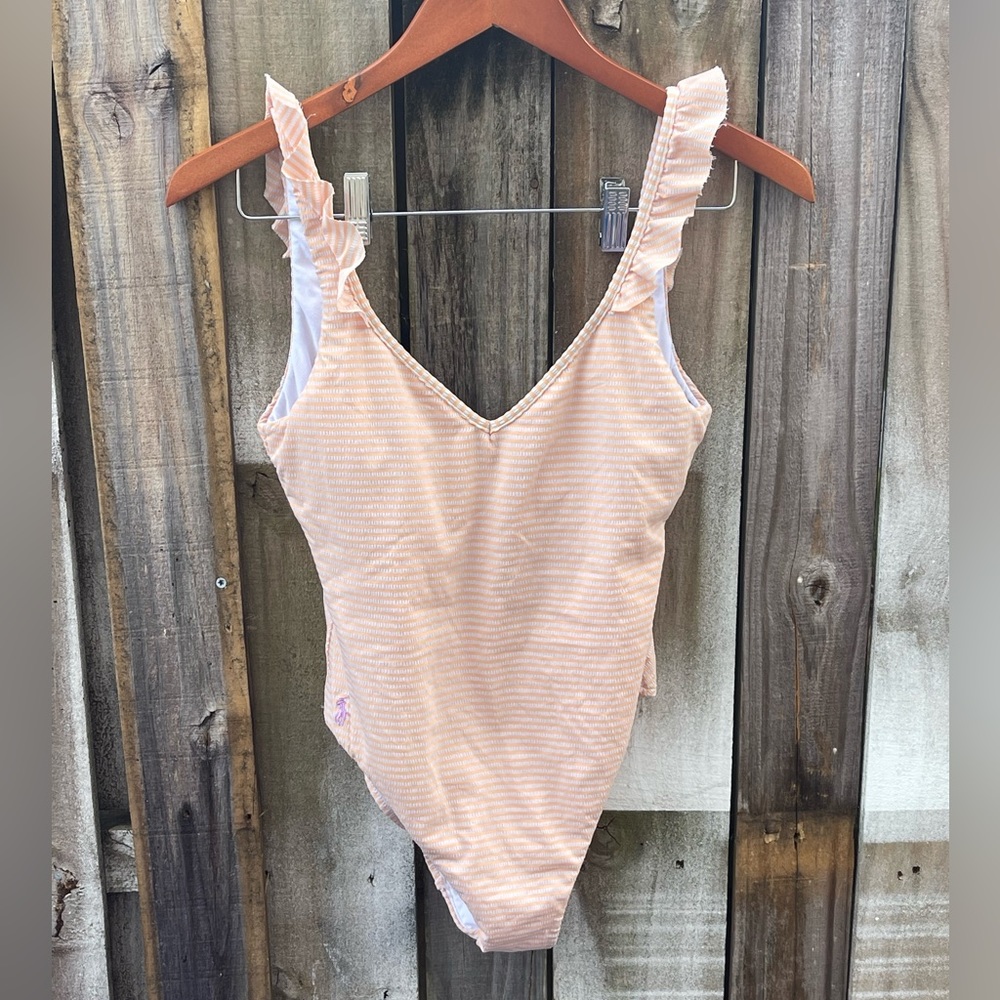 Boutique - Ralph Lauren - XS - Pastel Orange Striped One Piece Swimsuit